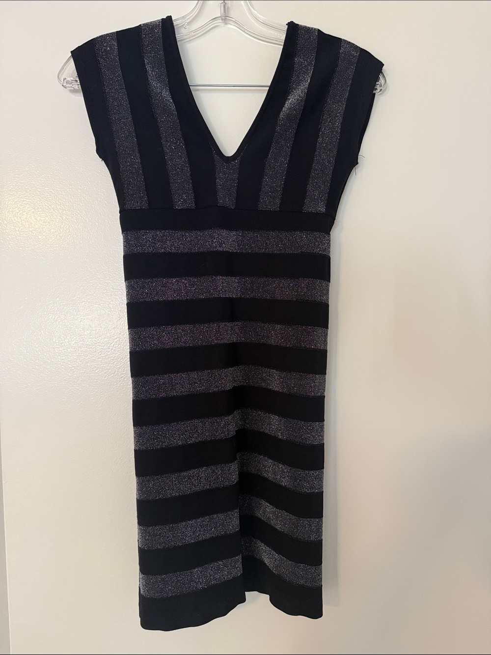 bebe Black Dress with Silver Sparkle Stripes